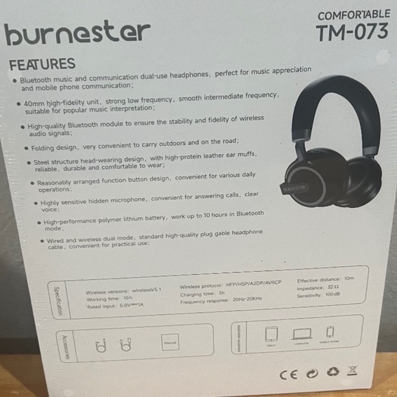 🆕Burnester Wireless Headphones TM-073 - Picture 3 of 3